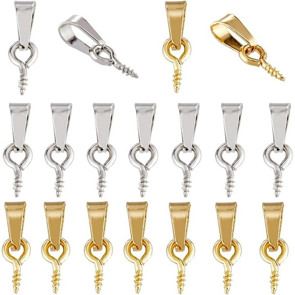 1 Box 60Pcs Jewelry Findings Eye Pins Screw Eye Pin Peg Bails Pinch Bails Silver Gold Stainless Steel Screw Eyepins for Half Drilled Beads Charms Jewelry Making Supplies DIY Necklace Earring DIY