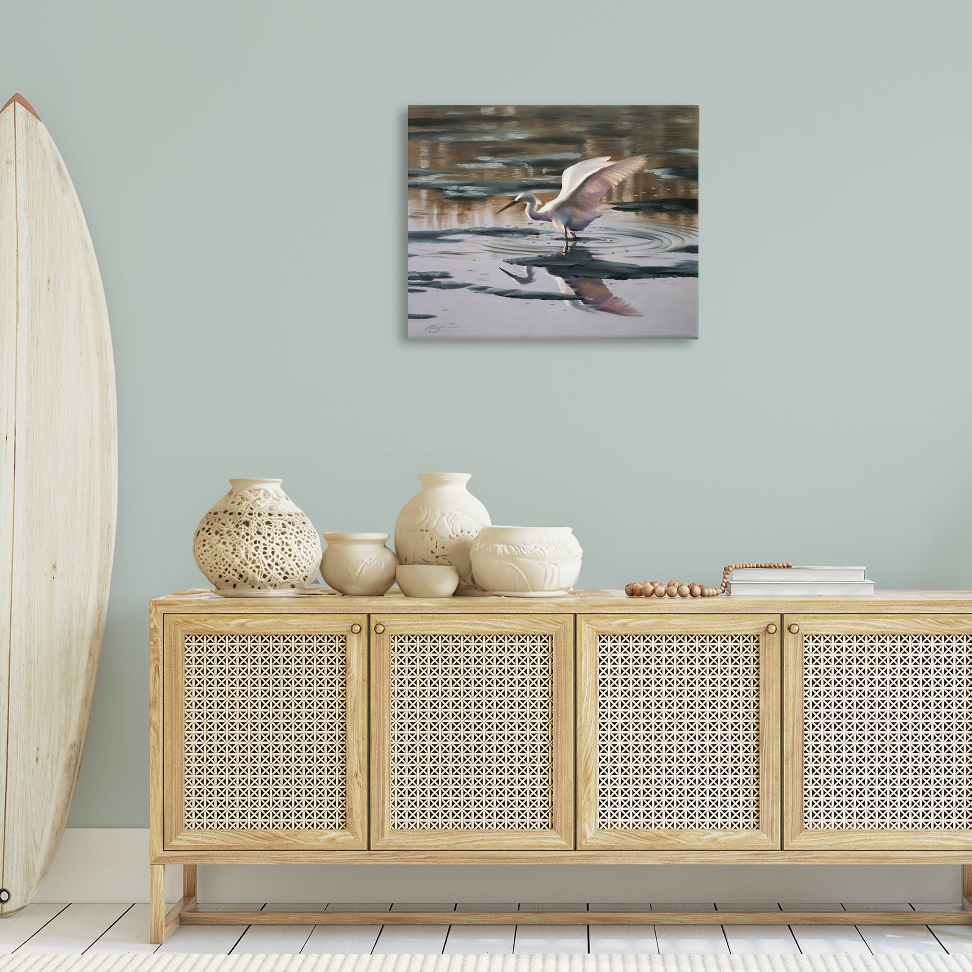 Stupell Industries Swan Landing in Water Animals & Insects Painting Gallery Wrapped Canvas Art Print Wall Art, 30 x 24