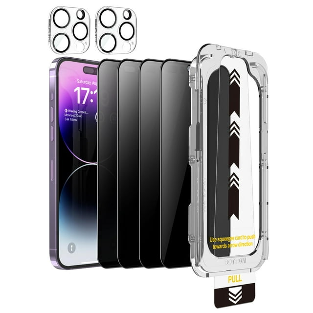 Protector de pantalla de privacidad, paquete de 4 unidades, lente de cámara para iPhone 14 Pro Max