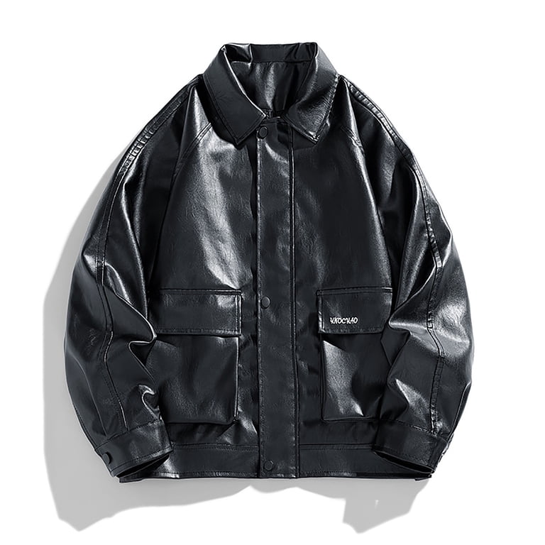 ZCFZJW Mens Leather Jacket Vintage Oversized Black Leather Jacket