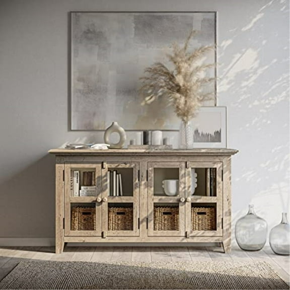 Jofran Rustic Shores 54" Coastal Distressed Acacia Four-Door Credenza Sideboard Cabinet
