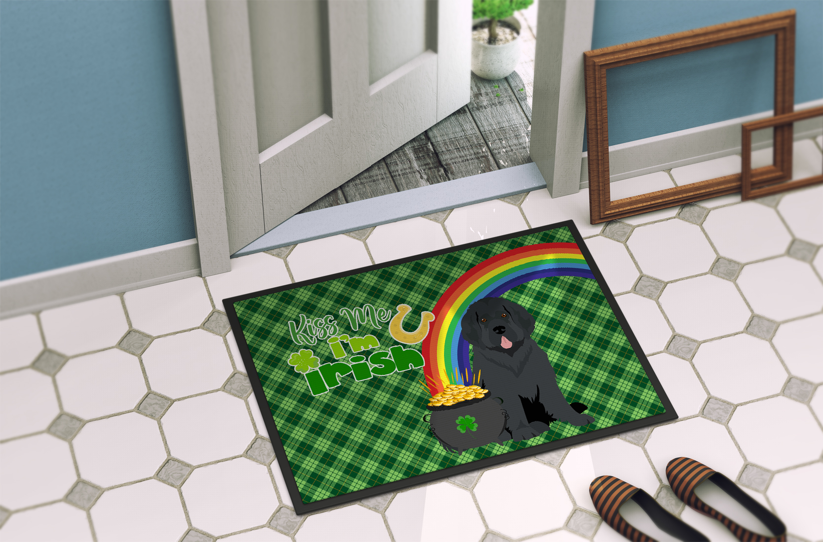Black Newfoundland St. Patrick's Day Indoor or Outdoor Mat 24x36 36 in x 24 in