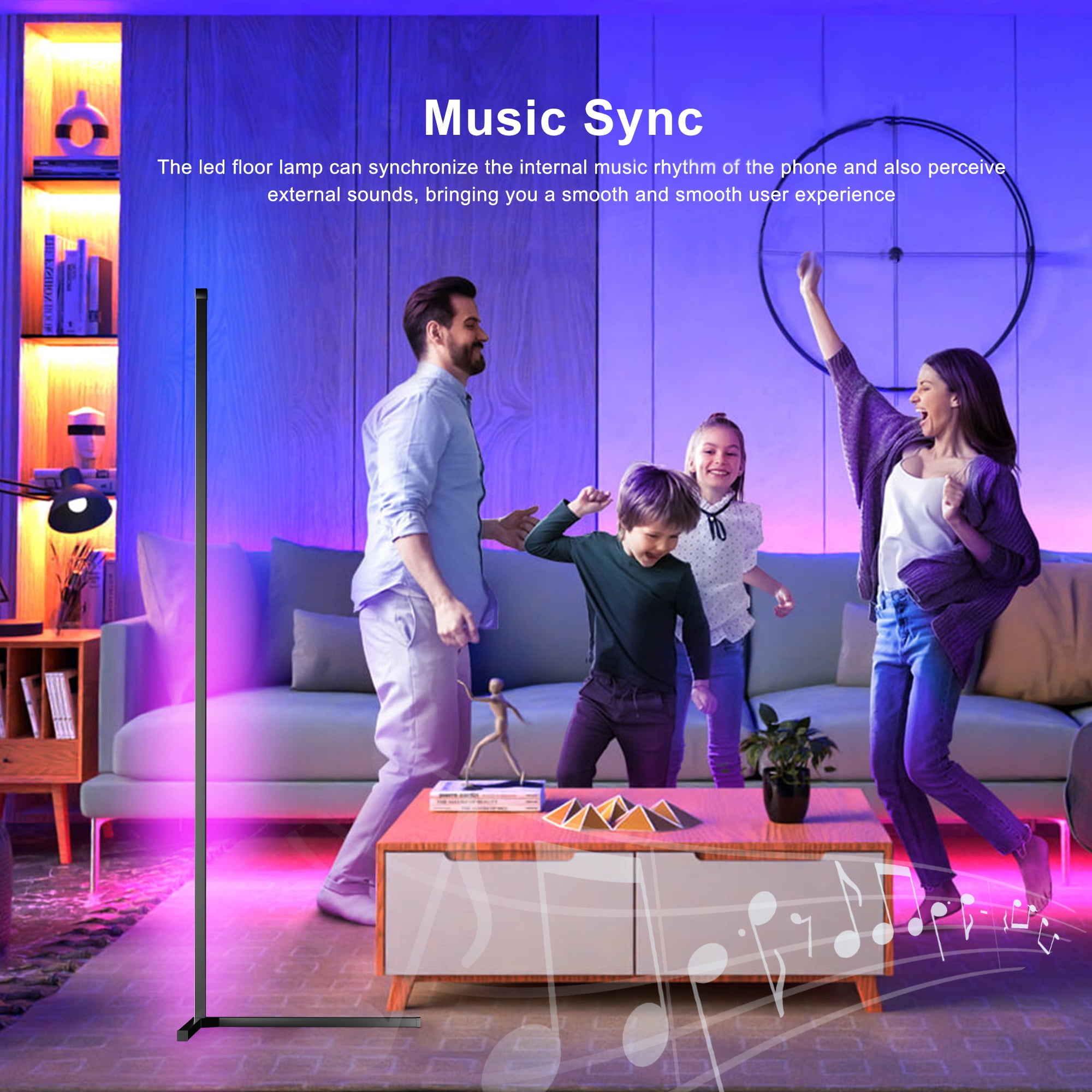 GUPUP Modern LED Floor Lamp, USB Plug-in Music Sync Corner Lamp, APP Remote Control Lamps for Living Room