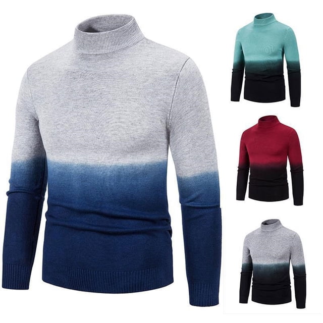 LOVZFMLL Sweaters for Men, Ombre Turtleneck Ribbed Pullover, Casual Fashion Basic Everyday Stretchy Layering Shirt, Fall Clothes, Warm Winter Tops