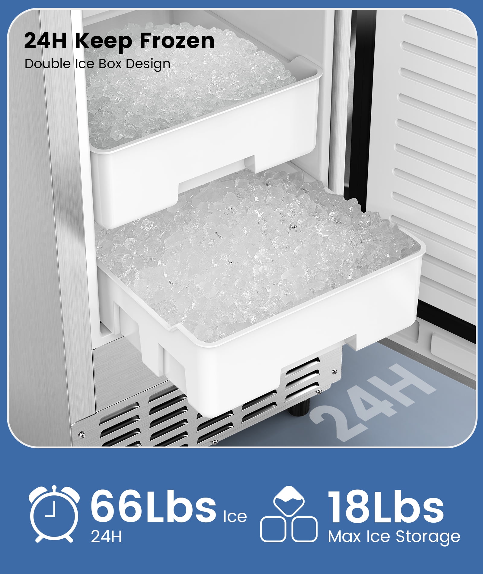 Commercial Nugget Ice Maker, 66lbs/24H Stainless Steel Under Counter Ice Maker, Self-Clean&24H Timer, Commercial Ice Machine with LCD Display, Ideal for Bar/Cafe/Restaurant