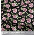 thumbnail image 3 of Soimoi Black Japan Crepe Satin Fabric Leaves & Rose Floral Print Sewing Fabric Yard 42 Inch Wide, 3 of 3