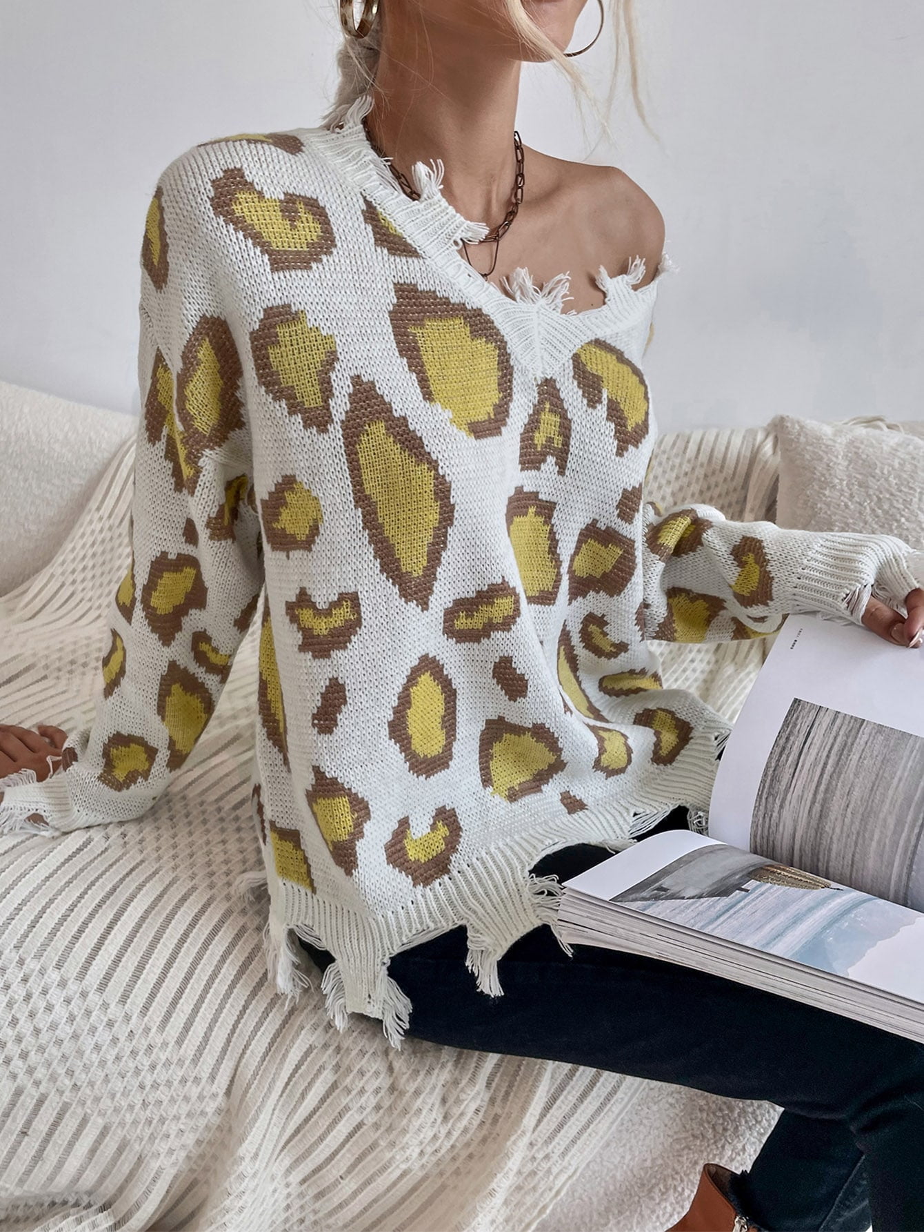Women's Leopard Pattern Drop Shoulder 