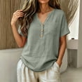 thumbnail image 5 of Rciityk Women's T Shirts Cotton Linen V Neck Short Sleeve Tops Solid Color Loose Fit Summer Tunic Shirts with Chest Pocket, 5 of 7