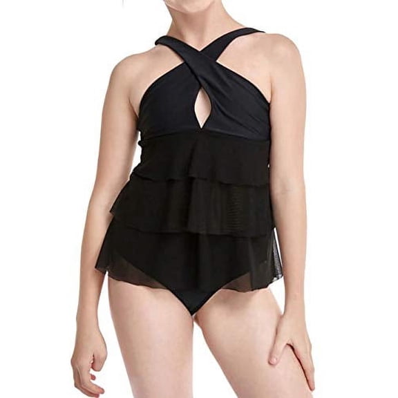 Styles I Love Kid Girls Adjustable Straps Wrap Halter Ruffle Bikini 2-Piece Swimsuit Black Bathing Suit Beach Swimwear (128/5-6 Years)