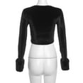 thumbnail image 6 of Women Velvet Long Sleeves Square Neckline Casual Vintage Crop Tops Y2k Sexy Blouse Tops Clothes Clubwear, 6 of 7