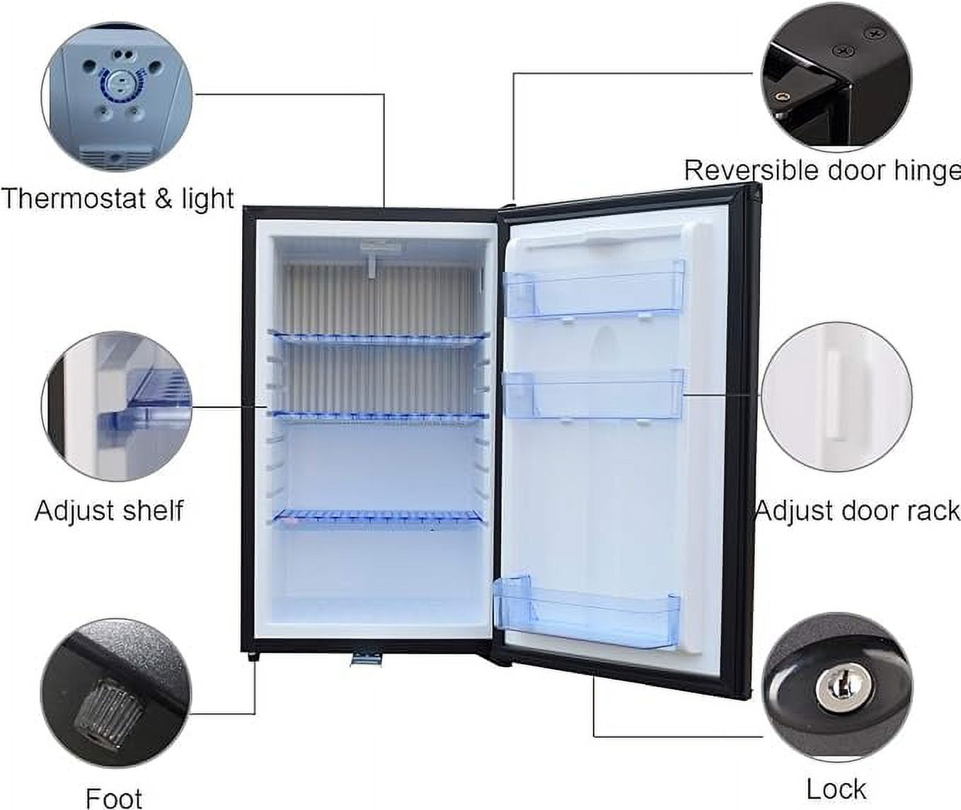 SMETA 1.7 Cu ft Portable Absorption Mini Fridge No Noise with Lock, Adjustable Foot, Reversible Door