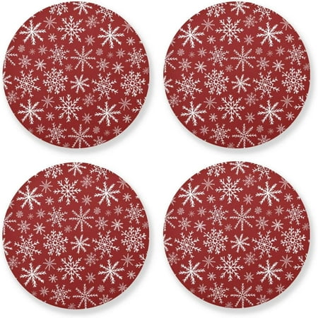 

Hyjoy Christmas Snowflake Round Coaster Heat Resistant Absorbent Drink Coaster 4 Pcs for Kitchen Bar Cafe Decor