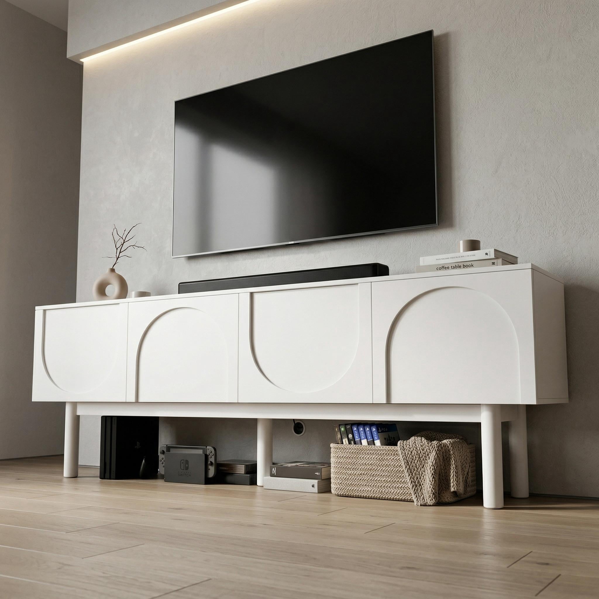 Homy Casa TV Stand for TVs up to 75", Modern White Entertainment Center with Storage Cabinets