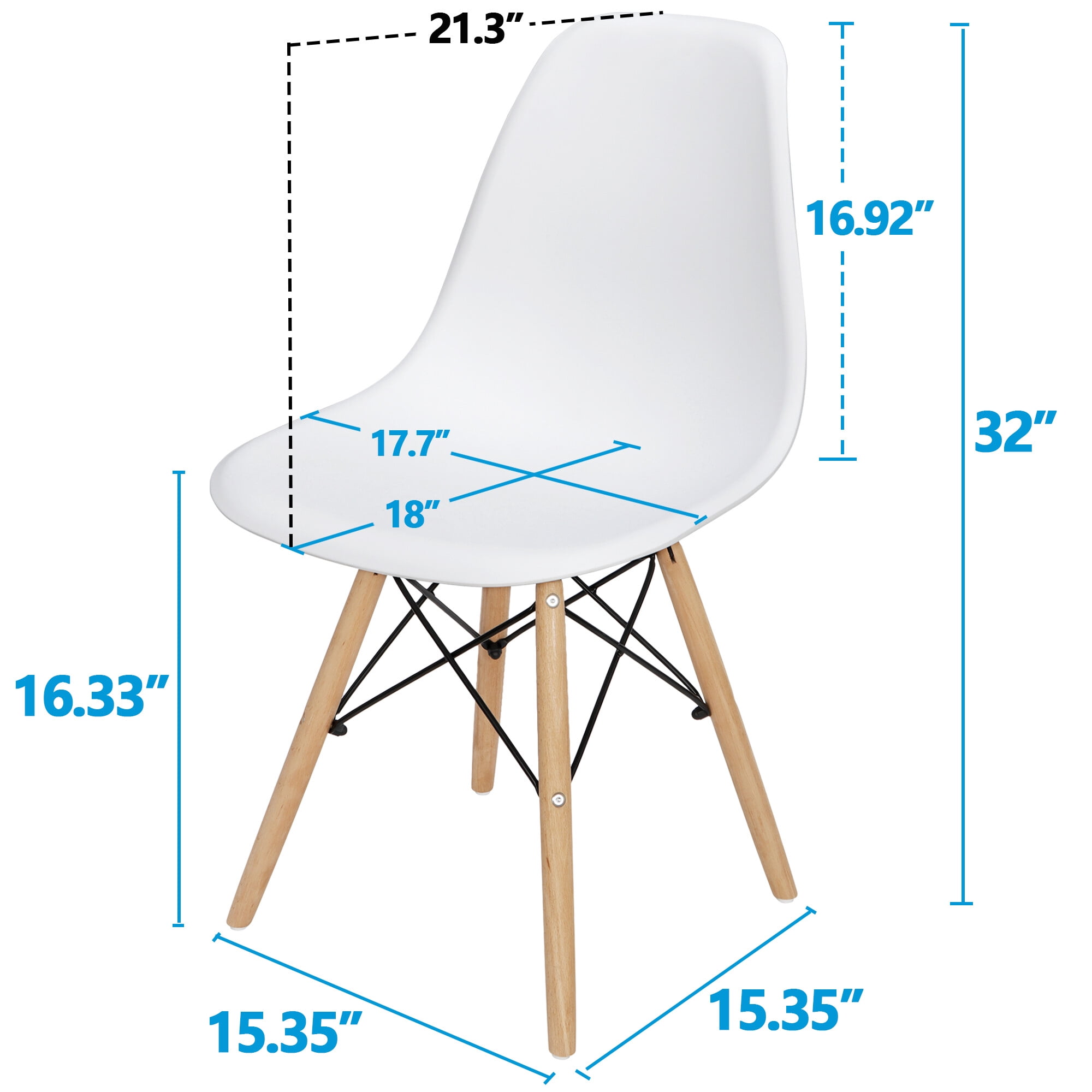 HomGarden Set of 4 Dining Chair Indoor Plastic Side Chair Wood Legs White