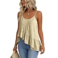 thumbnail image 5 of ClodeEU Women's Linen Blend Round Neck Spaghetti Strap Tank Top, Casual Pleated Asymmetrical Hem Blouse Yellow,Women's Plus XL, 5 of 9