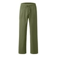 thumbnail image 4 of qolati Women's Baggy Cotton Linen Pants Drawstring Elastic Waist Comfy Lounge Pants Casual Wide Legs Loose Fit Palazzo Long Pants, 4 of 5