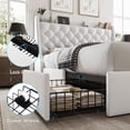 thumbnail image 6 of Galnfu Queen Bed Frame with 4 Storage Drawers, Giant Upholstered Wingback Headboard, Fast Charging Station, No Box Spring Needed, Noise-Free,White, 6 of 8