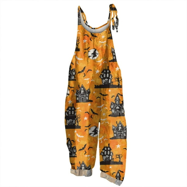 Mono con estampado de calabaza de Halloween para niños, tirantes ajustables, tela cómoda, diseño festivo, fácil de usar