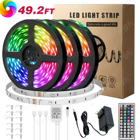 LED Strip Light 49.2 Feet/15M LED Light Strip with 44 Keys Remote Control 20 Colors Changing RGB LED Strip Lights for Bedroom TV Bar Kitchen Party Gift for Holiday