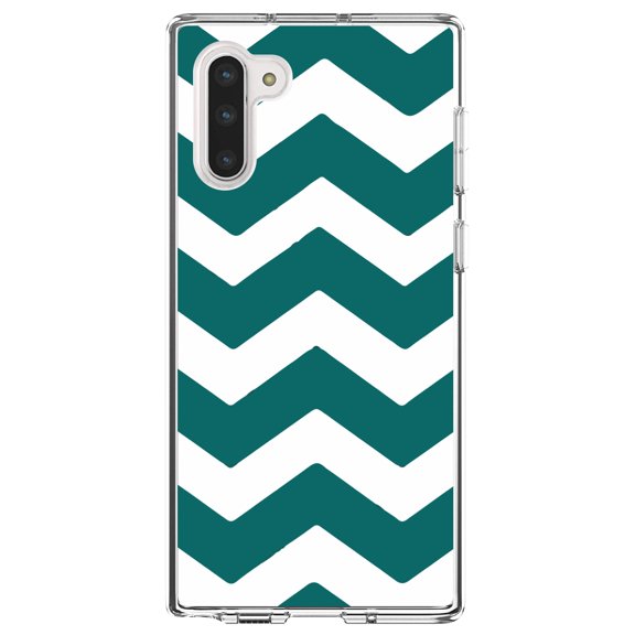 DistinctInk Clear Shockproof Hybrid Case for Samsung Galaxy Note 10 (6.3" Screen) - TPU Bumper, Acrylic Back, Tempered Glass Screen Protector - Teal White Stripes - Stripes Pattern