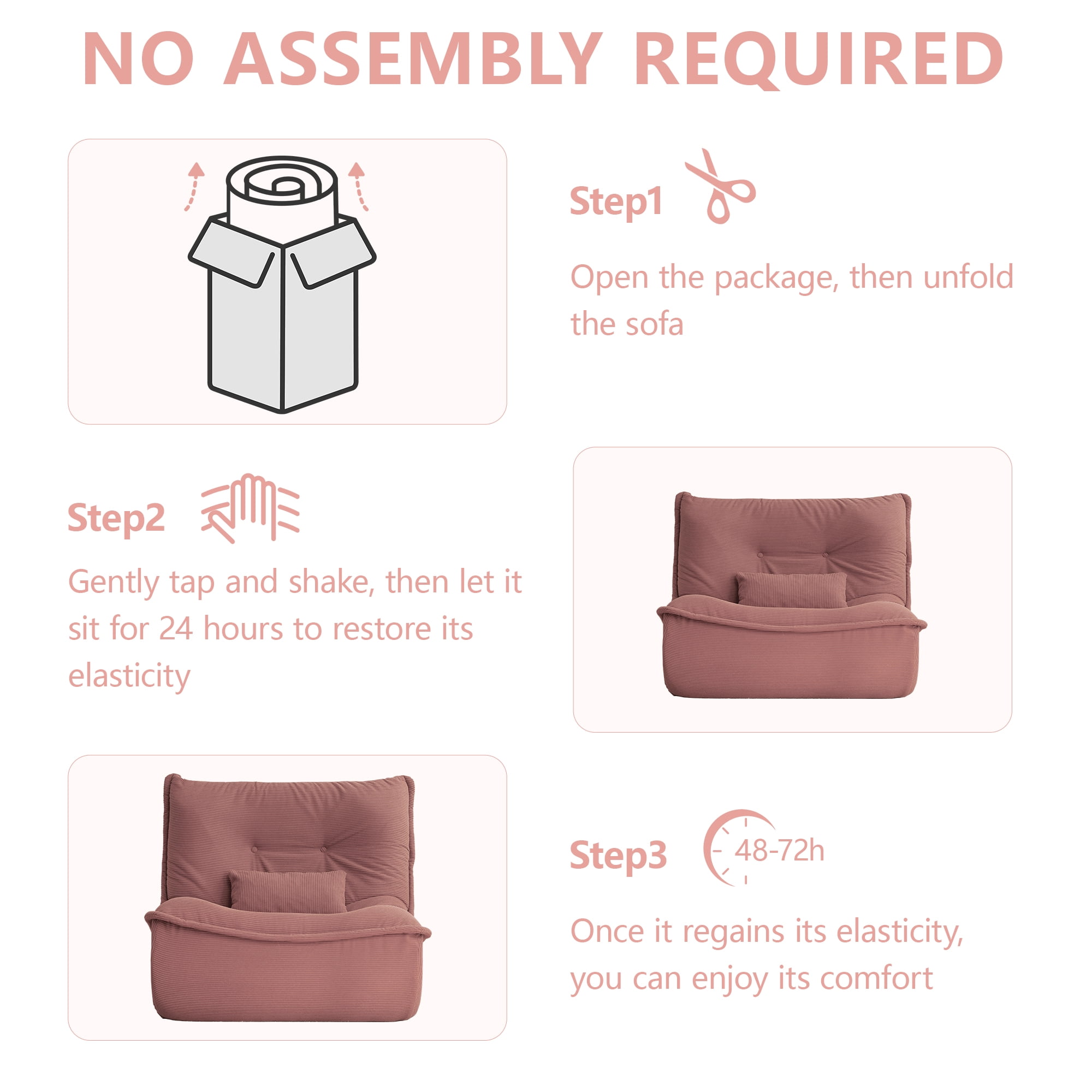 NBLDGT Bean Bag Chair for Adults, Single Lounge Chair with Lumbar Pillow, Comfy Floor Sofa with High-Resilience Foam, Lazy Accent Chair for Living Room, Bedroom, Apartment, Or Reading Corner, Pink