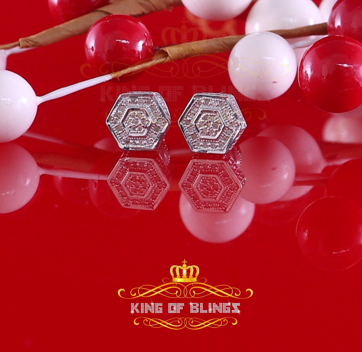 King of Bling's 0.10ct Diamond 925 Sterling Silver Hip Hop White Stud Earring For Men / Women