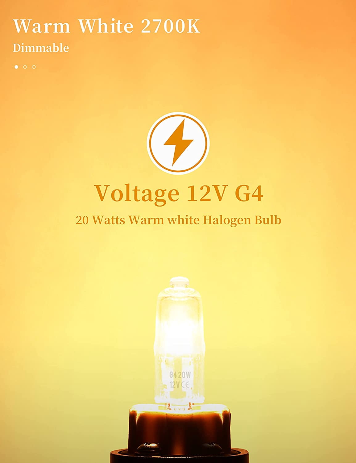 Halogen Light Bulbs, 20 Pack G4 Bulb, Halogen Bulbs 2 Pin, 12V 20W JC T3 Bi-Pin G4 Base Dimmable 3000K 2 Pin Light Bulbs for Under Cabinet Puck Light, Chandeliers