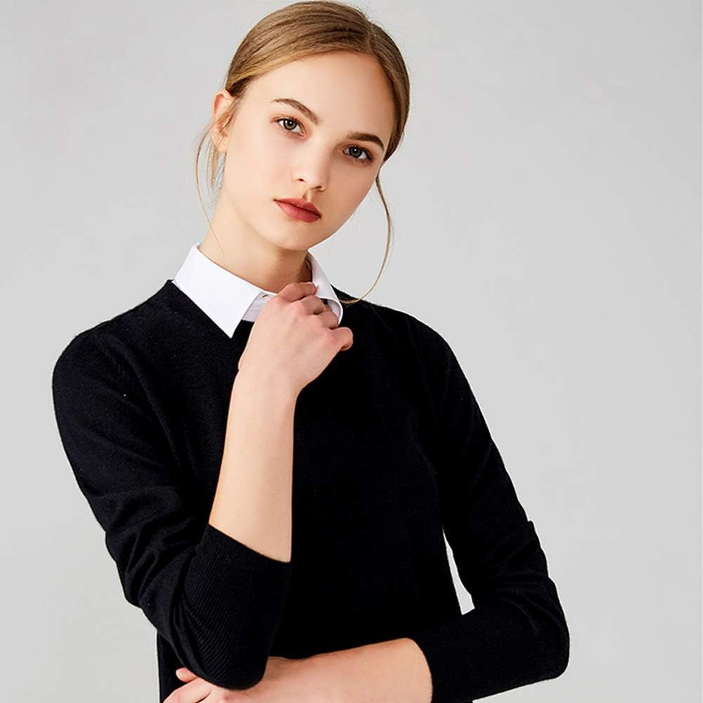 White False Round Peter Pan Button Collar Polyester Plain Design For Women Girls Ladies Classic Rounded Neck Collared Shirt Bust Blouse