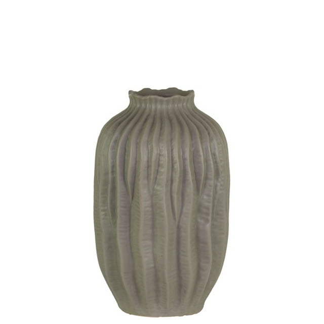 Vase Rond en Céramique à Motifs avec Design Ondulé, Petit, Gris