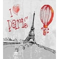 thumbnail image 3 of Love Duvet Cover Set, I Love Paris Romance Hot Air Balloon with Hearts Doodle Style Print Image, Decorative 3 Piece Bedding Set with 2 Pillow Shams, King Size, Red Black Grey, by Ambesonne, 3 of 3