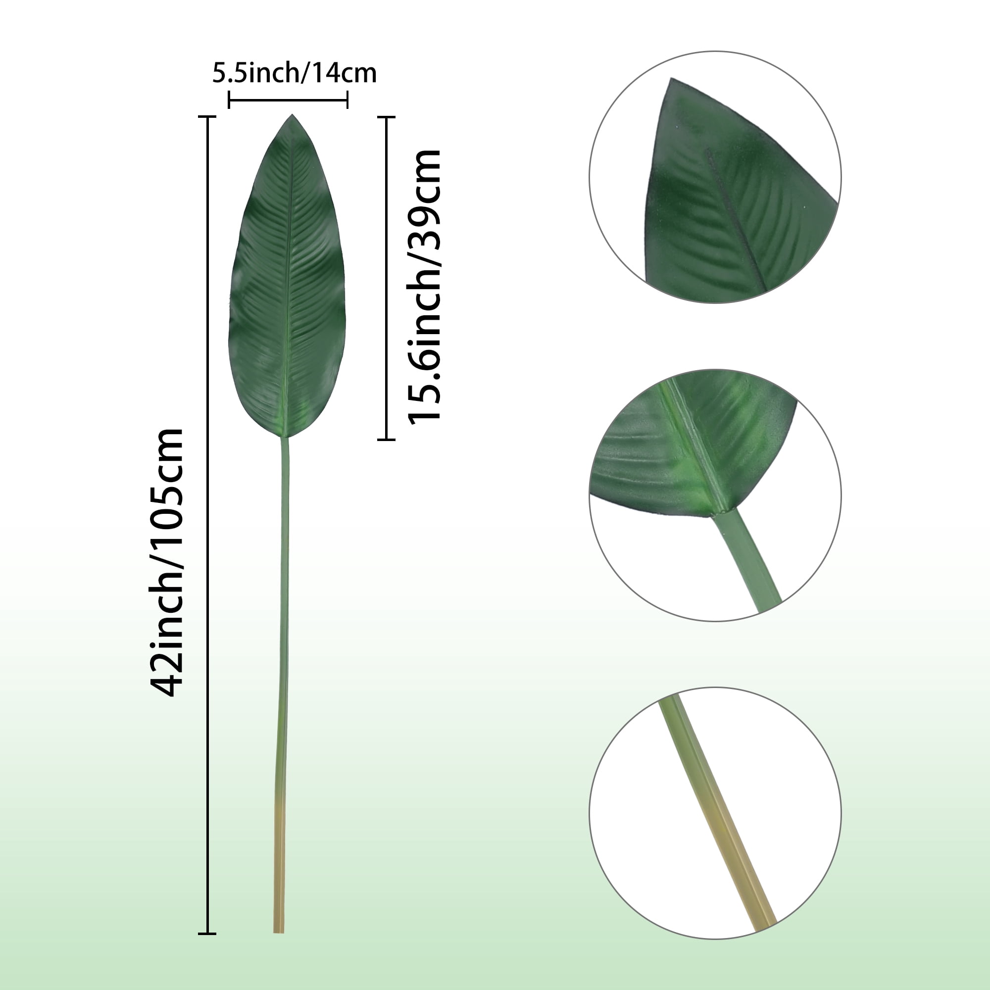 Unique Bargains 10 Pack Artificial Leaves Plants Fake Stem Leaf Branches Green Banana Leaves 42"
