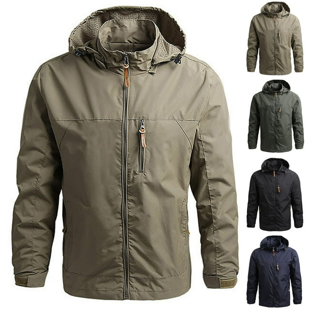 LOVZFMLL Coupe-Vent à Capuche pour Homme, Décontracté, Ample, Imperméable, Veste à Manches Longues, à Fermeture Éclair, Extérieur, Course, Voyage, Randonnée, Manteau d'Extérieur avec Poches Zippées