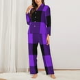 thumbnail image 3 of Junzan Purple Buffalo Plaid Print Womens Pajama Sets,Long Sleeve Button Down For Women Pjs 2 Piece, 3 of 9