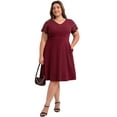 thumbnail image 2 of GRACE & GRANDEUR Women's Plus Size Dress Hollow Out V-Neck Elastic Waist Short Sleeve Summer A-Line Dresses with Pockets 2X Burgundy, 2 of 5
