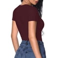 thumbnail image 5 of FUTATA Women's V-Neck Short Sleeve T-Shirt Tunic T-Shirt, Sexy Slim Casual Solid Color Basic Top, Short Sleeve T-Shirt For Date, Party Or Everyday, 5 of 5