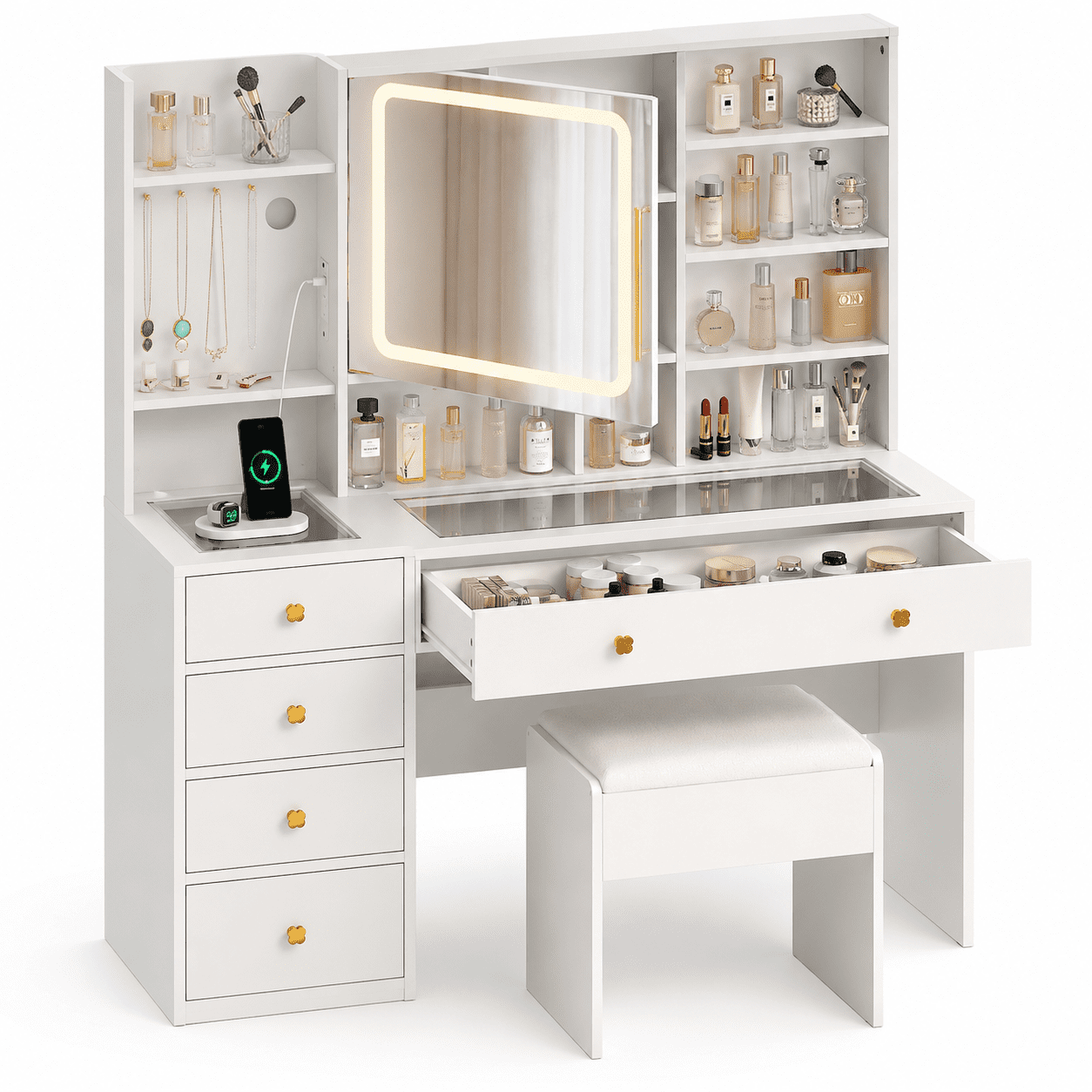 Ktaxon Makeup Vanity Set, White Vanity Table with Mirror and