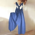 thumbnail image 2 of Huresd Overalls for Women Wide Leg Backless Suspender Overalls Sleeveless Floral Print Loose One Piece Baggy Overalls Dark Blue XL, 2 of 5