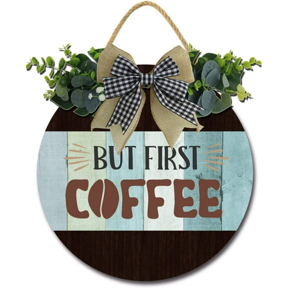 Eveokoki 12" But First Coffee Coffee Bar Decor Sign Farmhouse Wall Decor Wooden Round Retro Rustic Coffee Bar Decor Coffee Lover Coffee Station Decor Home Office Kitchen