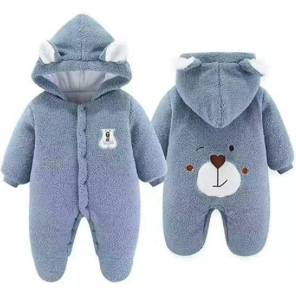 Newborn Fleece Footie Jumpsuit Hooded Warm Thicken Winter Outwear Snowsuit for Baby Girls and Boys