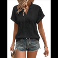 thumbnail image 3 of Tops de Verano para Mujer, Camisa Informal con Cuello en V y Mangas , Camiseta de Tirantes Ligera con Textura de Crochet Negro XL, 3 of 9