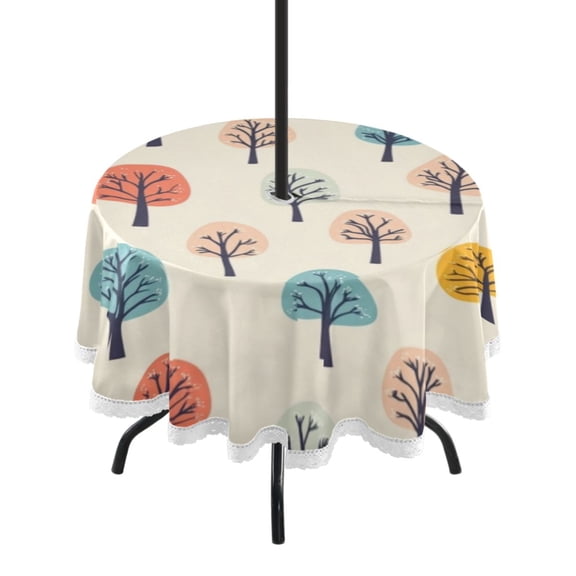 Round Tablecloth 60*60 Inches Round Tablecloth Outdoor Style Tablecloth With Umbrella Holes Tablecloth Outdoor Suitable For Kitchens and Dining Rooms Cartoon Color Beautiful Little Tree