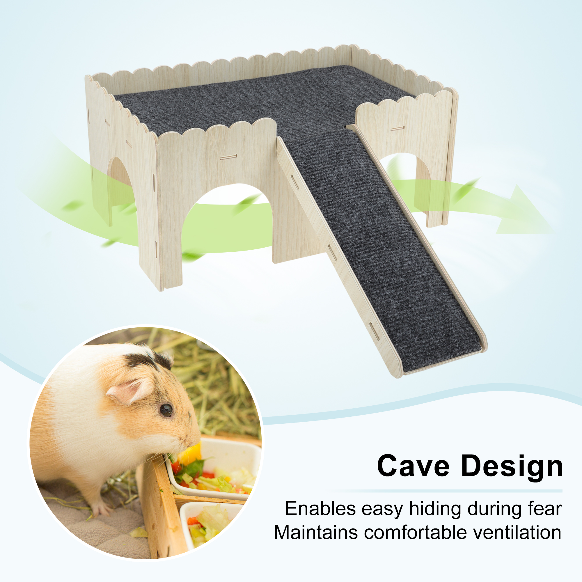 Unique Bargains Guinea Pig Hideout Wooden Small Animal Castle Habitat with Stairs Hamster Bunny Chinchilla Hideaway Hut for Playing Hiding Beige Black 1 Set