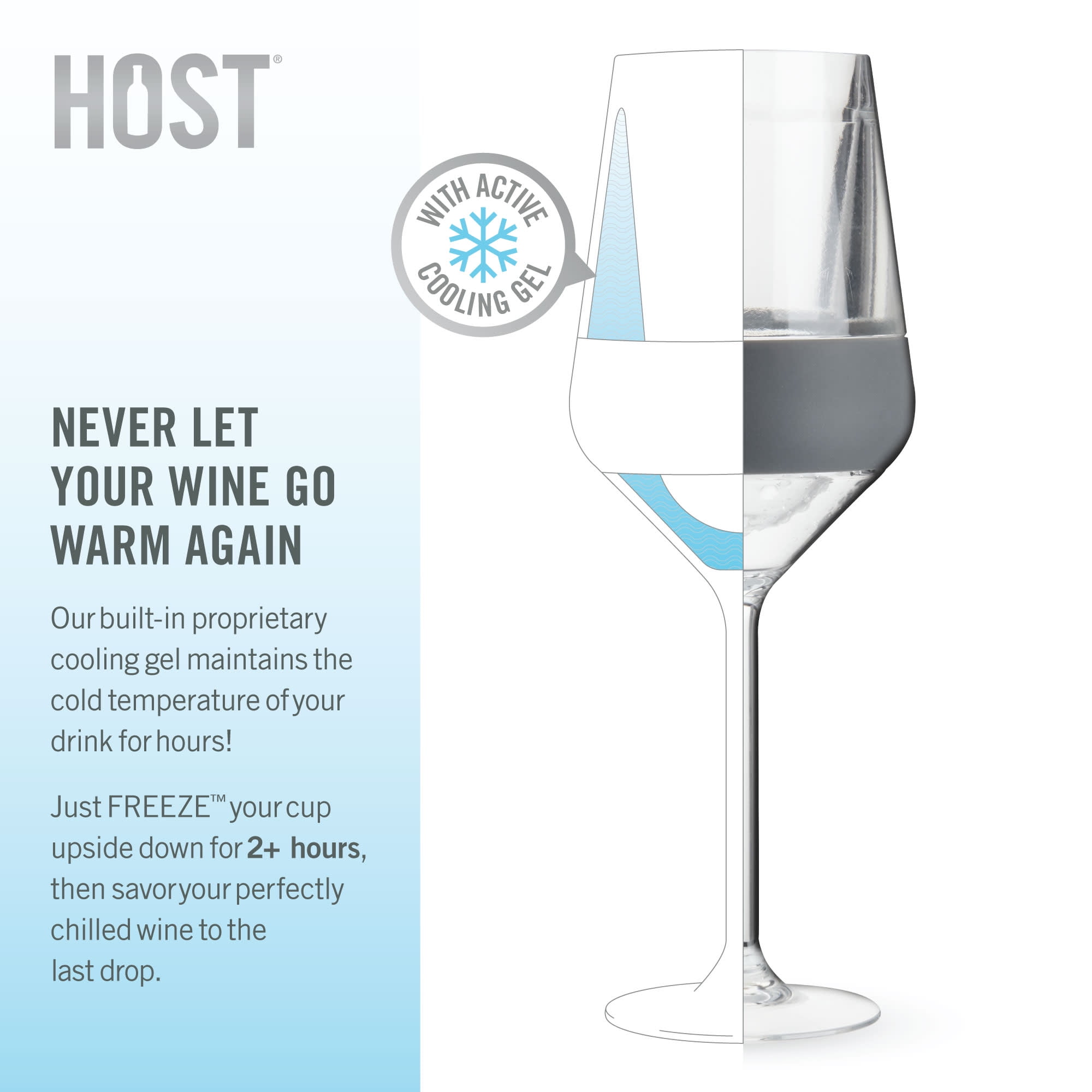 Host Wine Freeze Double Walled Stemmed Wine Glasses, 6.5oz Set of 2, Gray