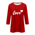 thumbnail image 5 of T-shirt Décontracté à Col Rond pour Femmes Imprimé Cœur pour la Saint-Valentin Manches Trois-Quarts, 5 of 5