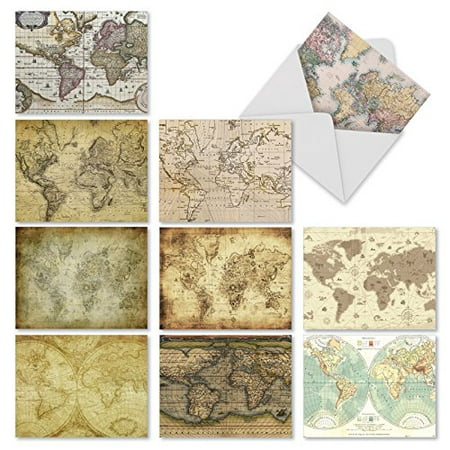'M3076 MAP QUESTS' 10 Assorted All Occasions Note Cards Feature Antique Maps with Envelopes by The Best Card