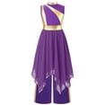 thumbnail image 2 of Aiihoo Robe de Danse Lyrique pour Filles Robe Asymétrique d'Église Lituricale avec Pantalon Palazzo Tunique de Culte Violet 14, 2 of 7