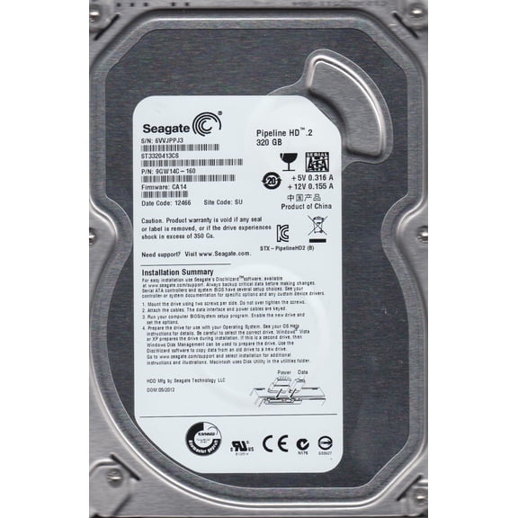 ST3320413CS, 6VV, SU, PN 9GW14C-160, FW CA14, Seagate 320GB SATA 3.5 Hard Drive
