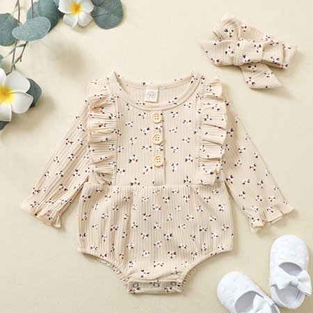 

Baby clothes for girls Baby Girls Floral Playsuits Ruffled Bodysuit+Headband Romper Floral Jumpsuit CHMORA