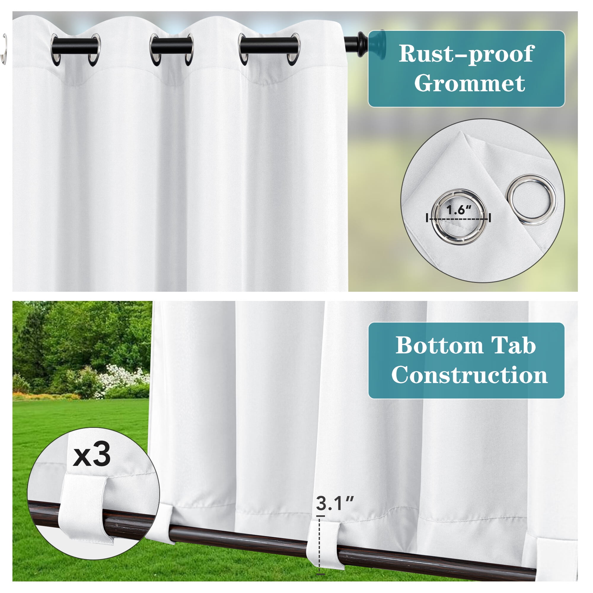 LUSHVIDA Outdoor Curtains for Detachable Sticky Tab Top Patio Waterproof Outside Curtains for Gazebo, Porch, Pergola, Privacy Curtain, 54 x 84 inch, 1 Panels, White