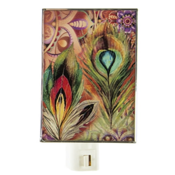 Peacock Feather Night Light: Shades of Red and Green - By Ganz